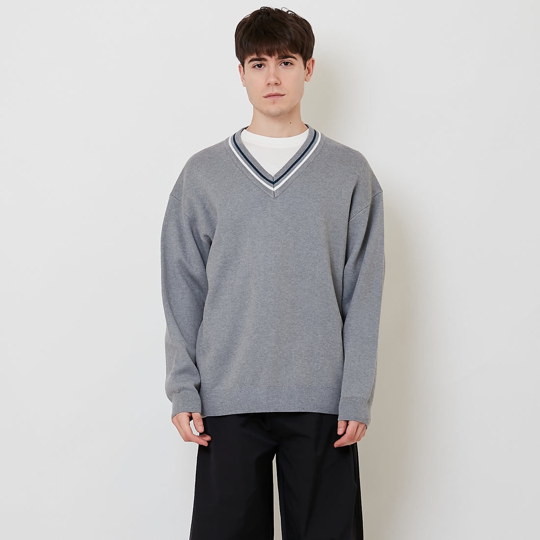 Men Oversized Sweater - Melange Grey - SM2508128A