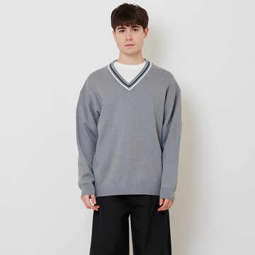 Men Oversized Sweater - Melange Grey - SM2508128A