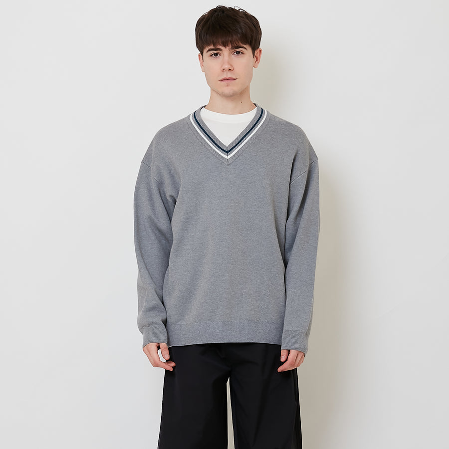 Men Oversized Sweater - Melange Grey - SM2508128A