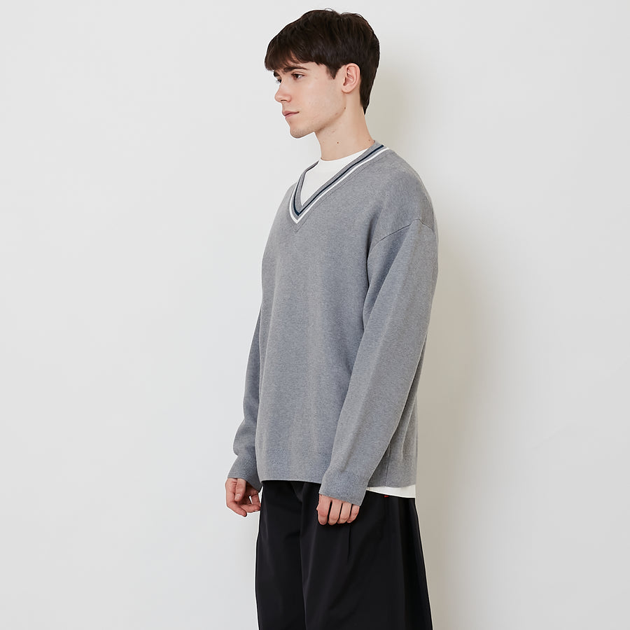 Men Oversized Sweater - Melange Grey - SM2508128A