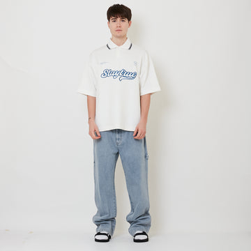Men Straight Cut Worker Denim Long Pants - Light Blue - SM2508134A