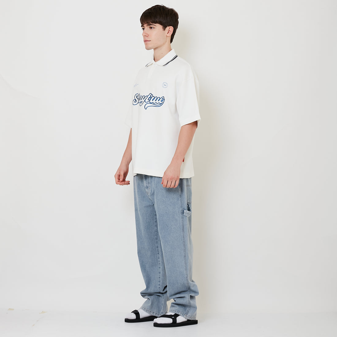 Men Straight Cut Worker Denim Long Pants - Light Blue - SM2508134A