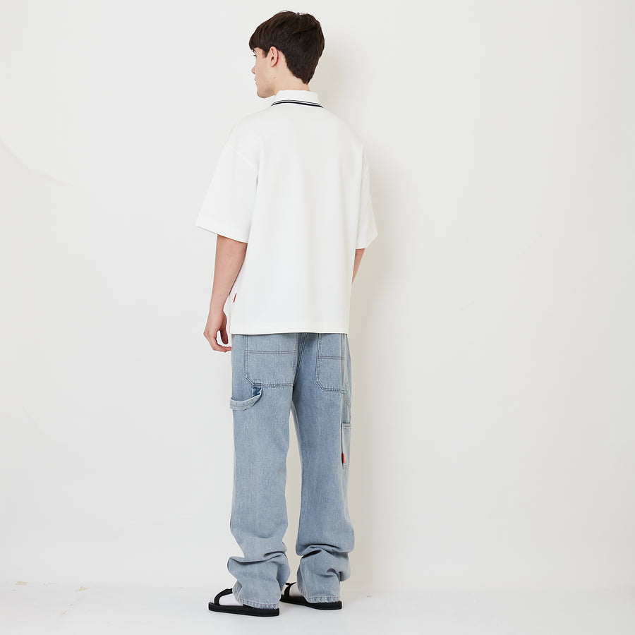 Men Straight Cut Worker Denim Long Pants - Light Blue - SM2508134A