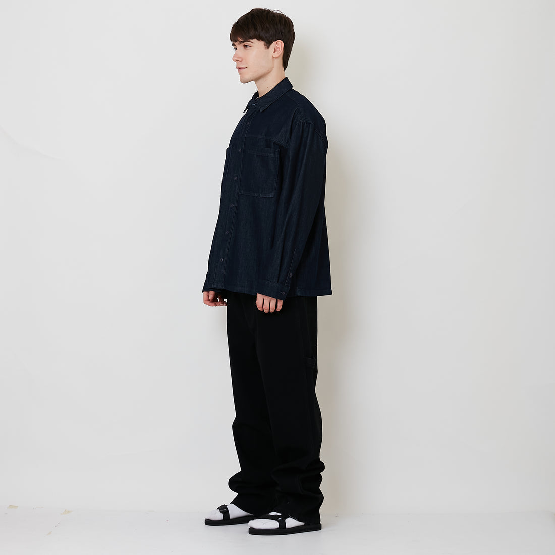 Men Straight Cut Worker Denim Long Pants - Black - SM2508134B