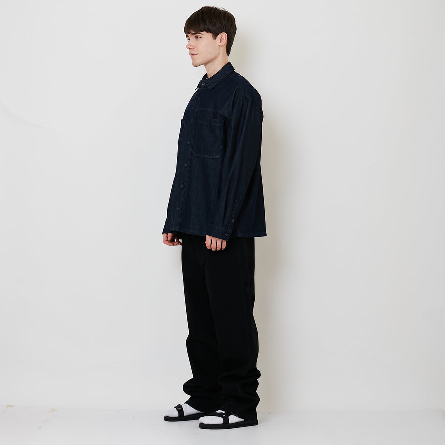 Men Straight Cut Worker Denim Long Pants - Black - SM2508134B