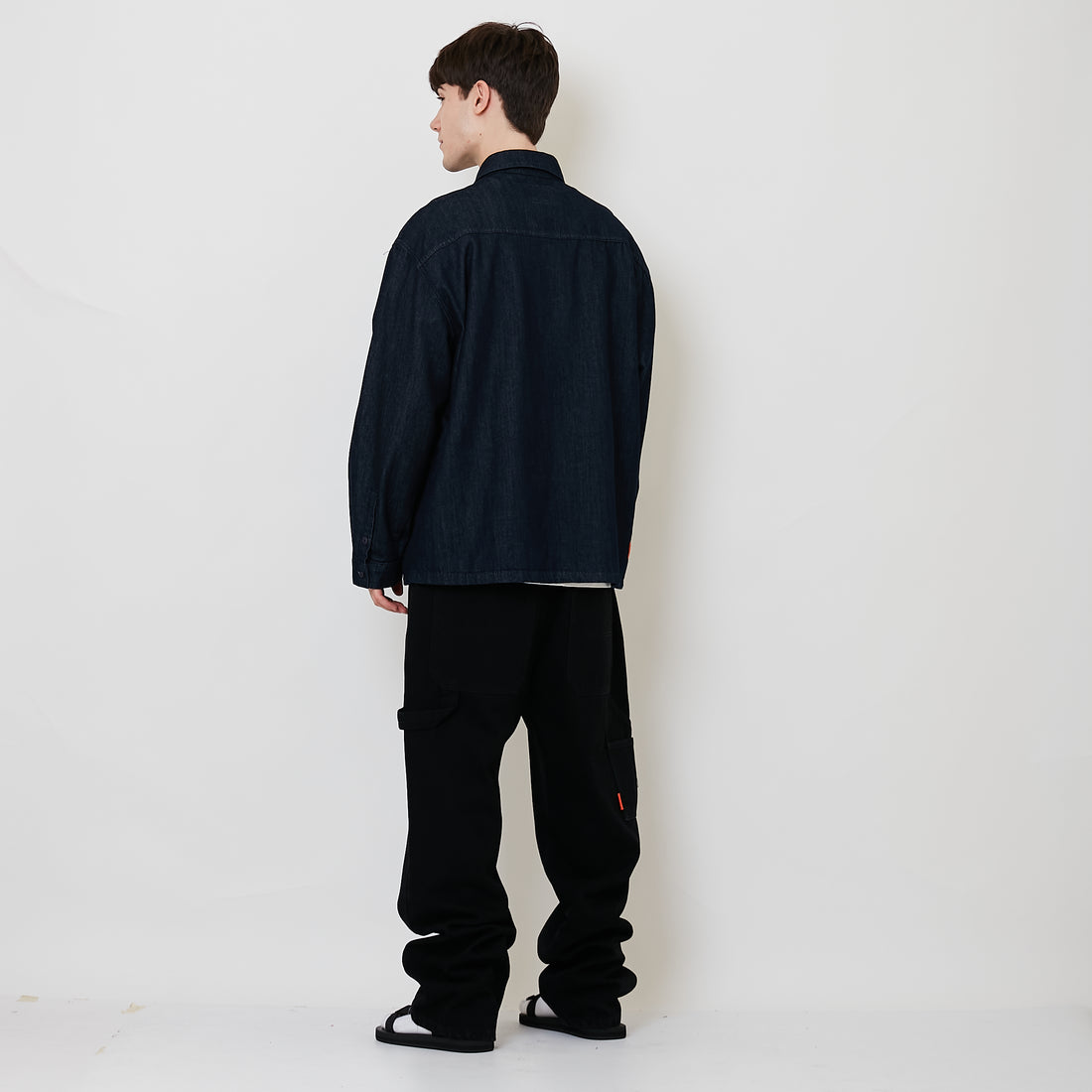 Men Straight Cut Worker Denim Long Pants - Black - SM2508134B