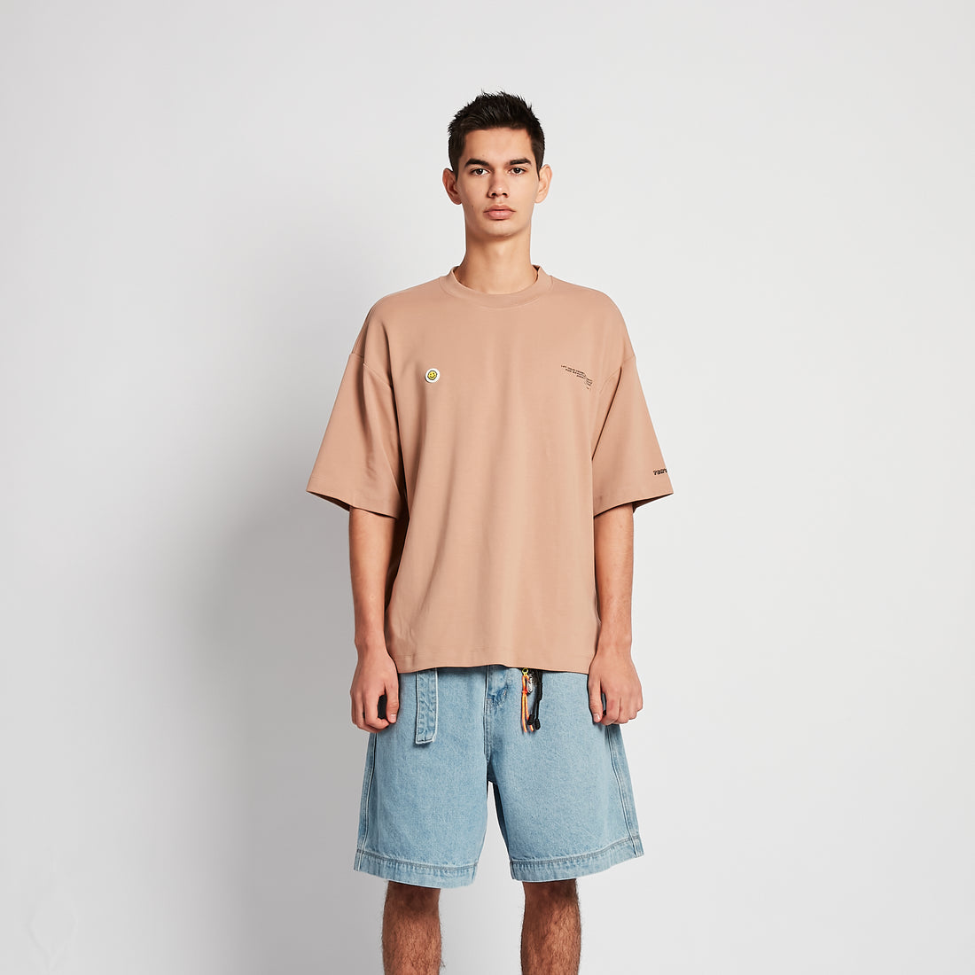 Men Embroidery Oversized Tee - Khaki - SM2508137B