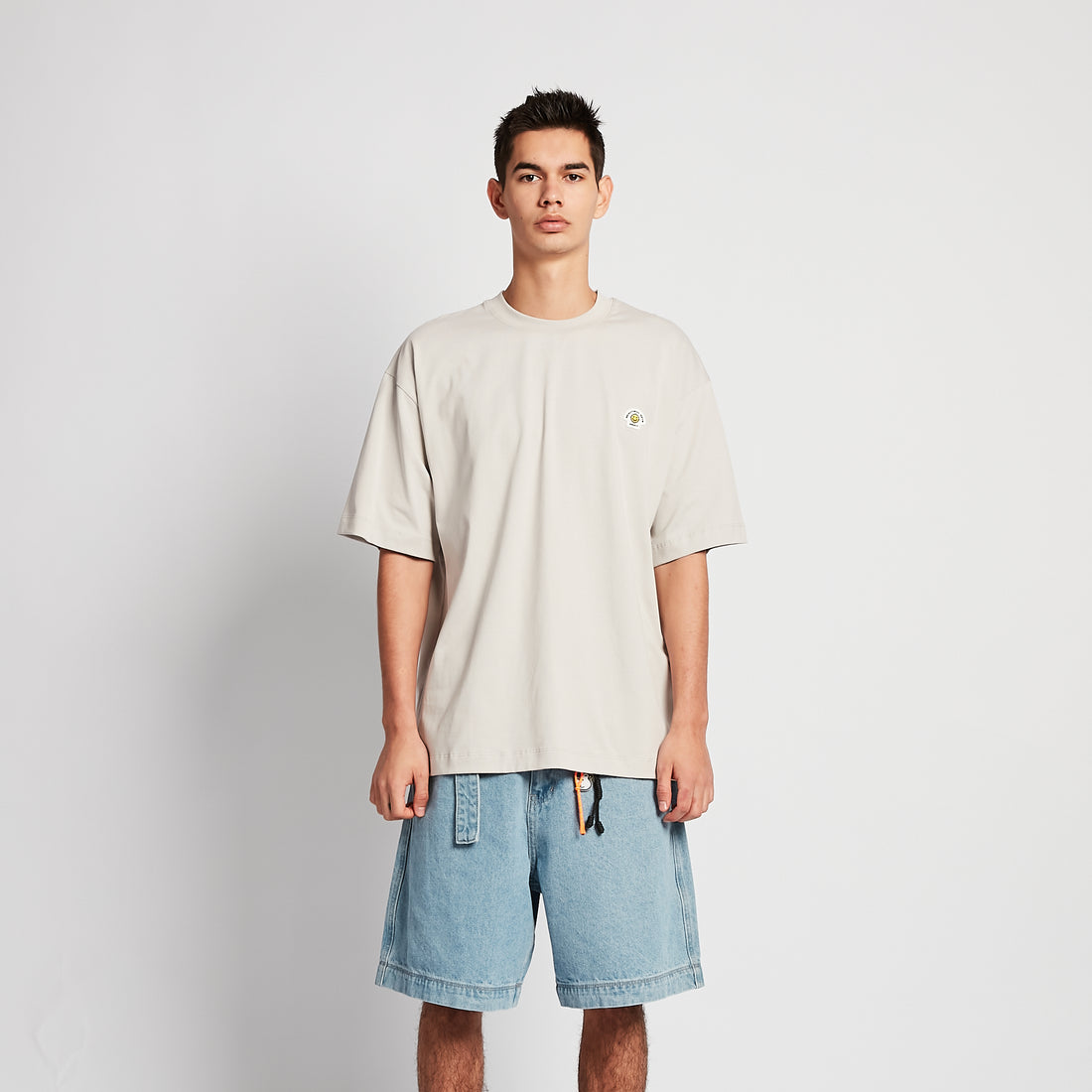 Men Embroidery Oversized Tee - Light Grey - SM2508138B