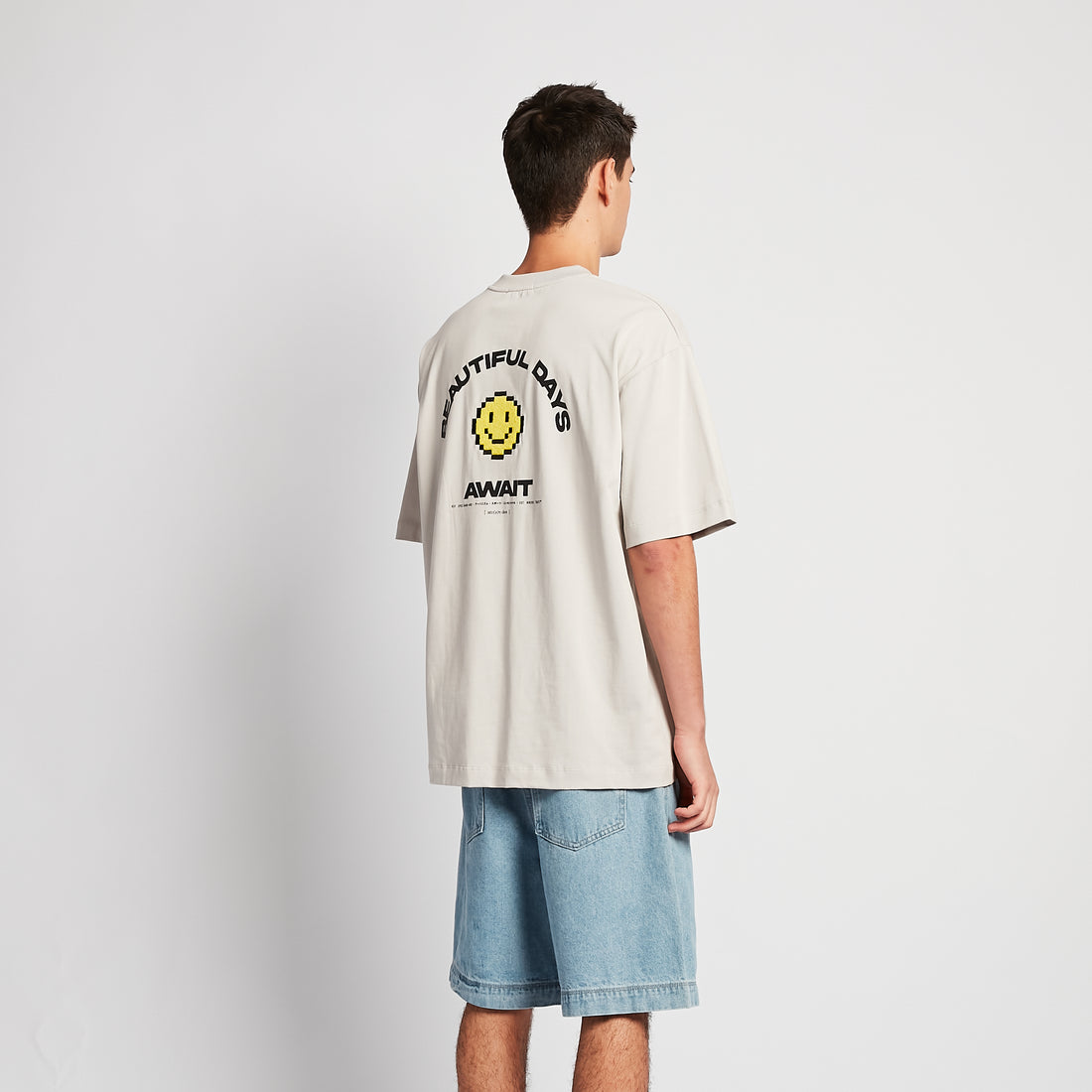 Men Embroidery Oversized Tee - Light Grey - SM2508138B