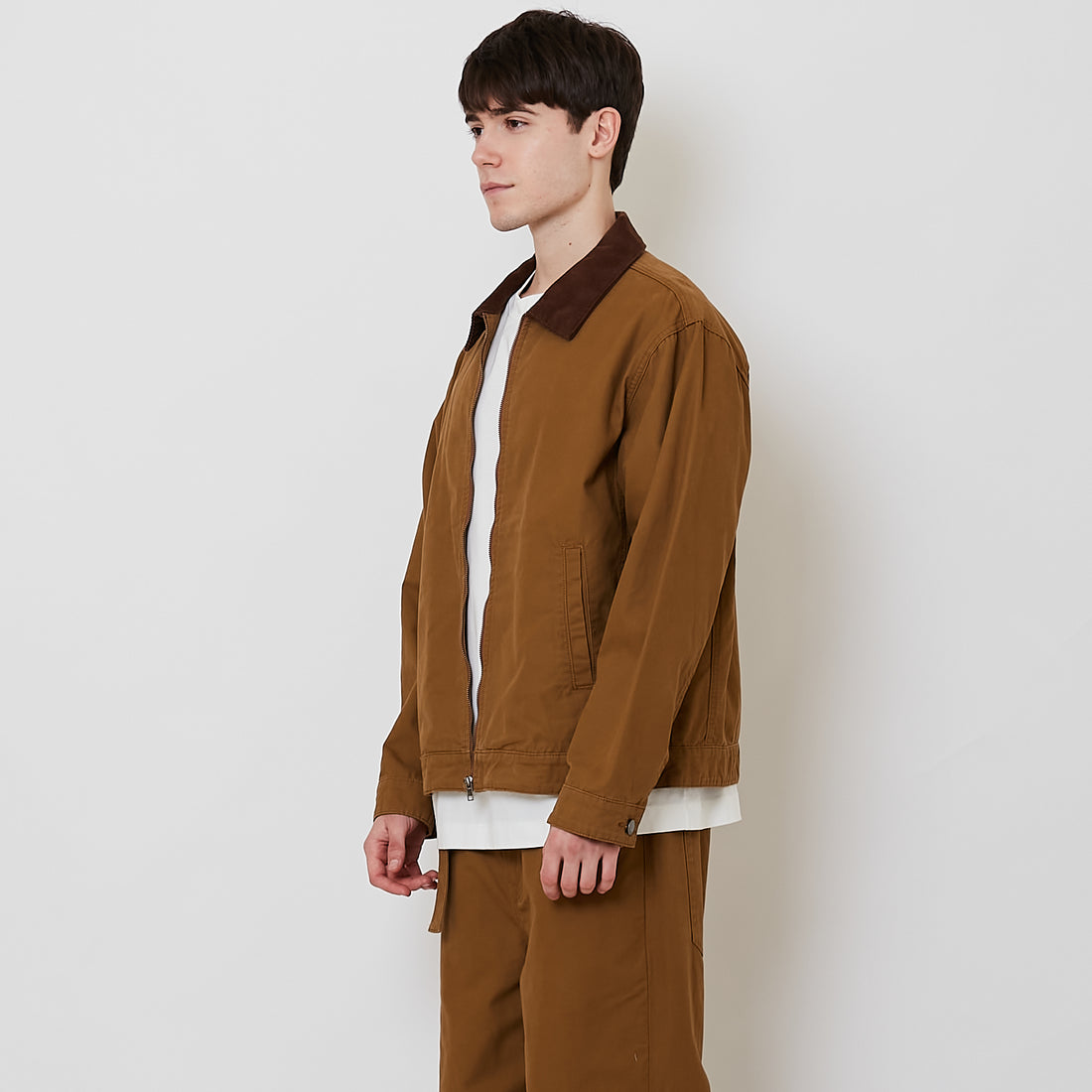 Men Corduroy Cropped Jacket - Khaki - SM2509139A