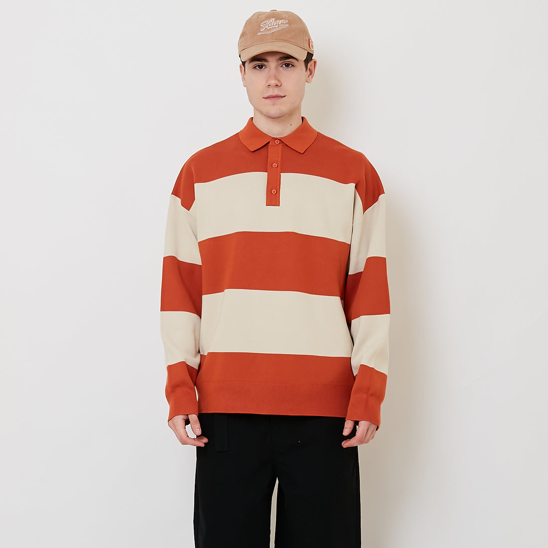 Men Oversized Stripe Sweater - Orange - SM2509145A