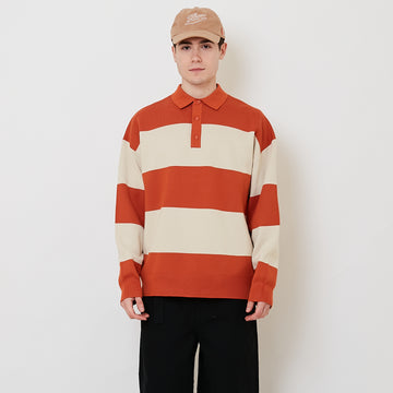 Men Oversized Stripe Sweater - Orange - SM2509145A