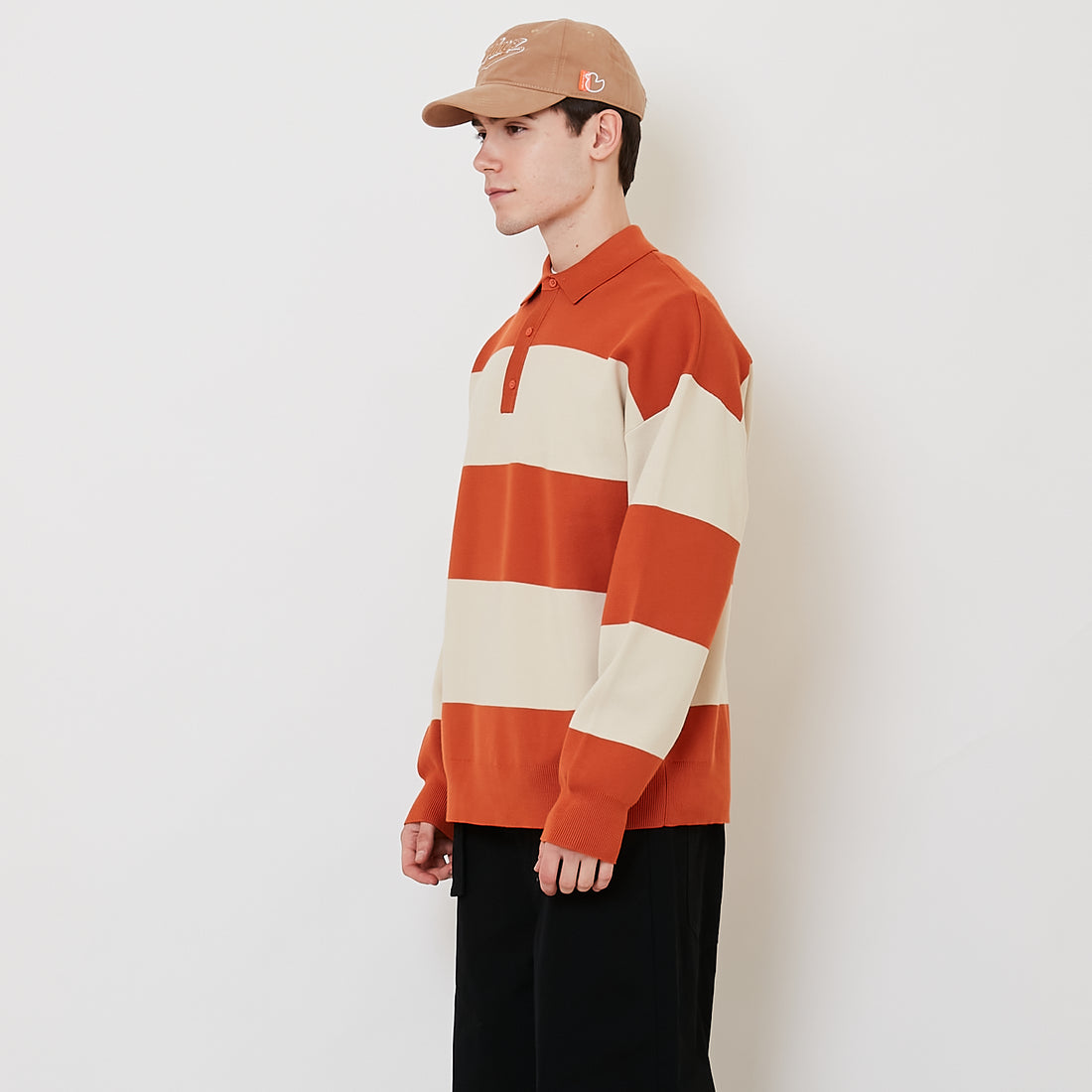 Men Oversized Stripe Sweater - Orange - SM2509145A