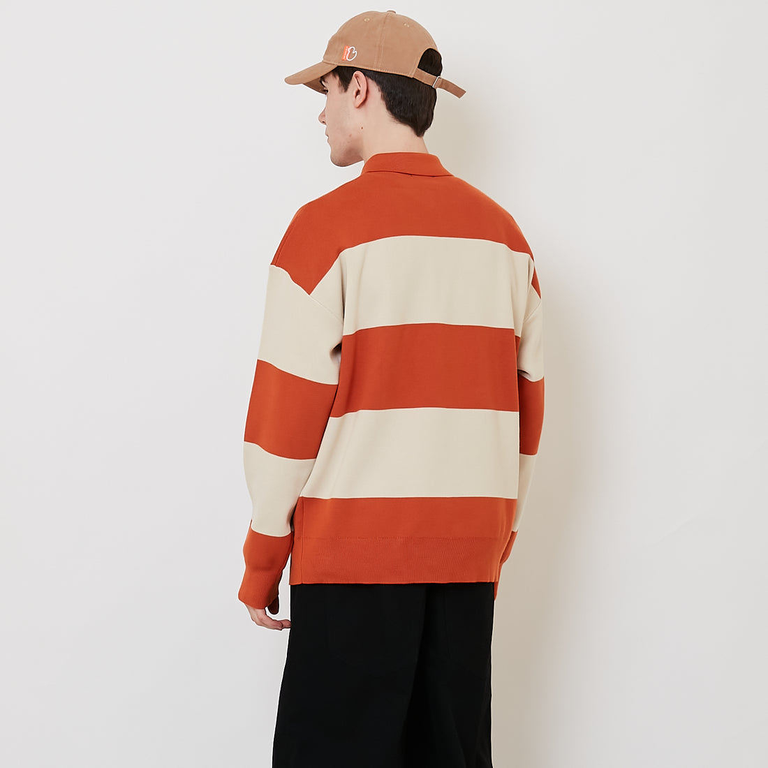Men Oversized Stripe Sweater - Orange - SM2509145A