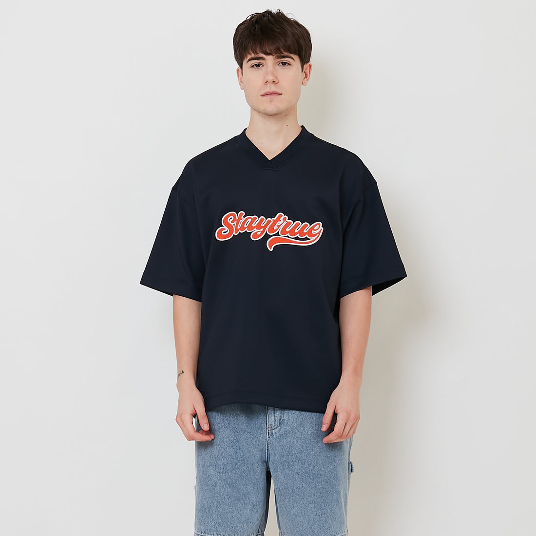 Men Embroidery Oversized Jersey Tee - Navy - SM2509146B