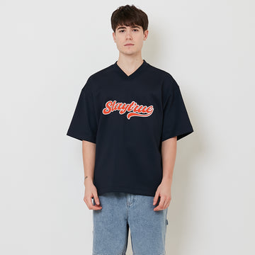 Men Embroidery Oversized Jersey Tee - Navy - SM2509146B