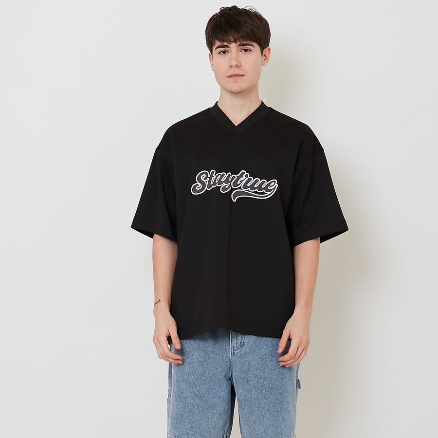 Men Embroidery Oversized Jersey Tee - Black - SM2509146C