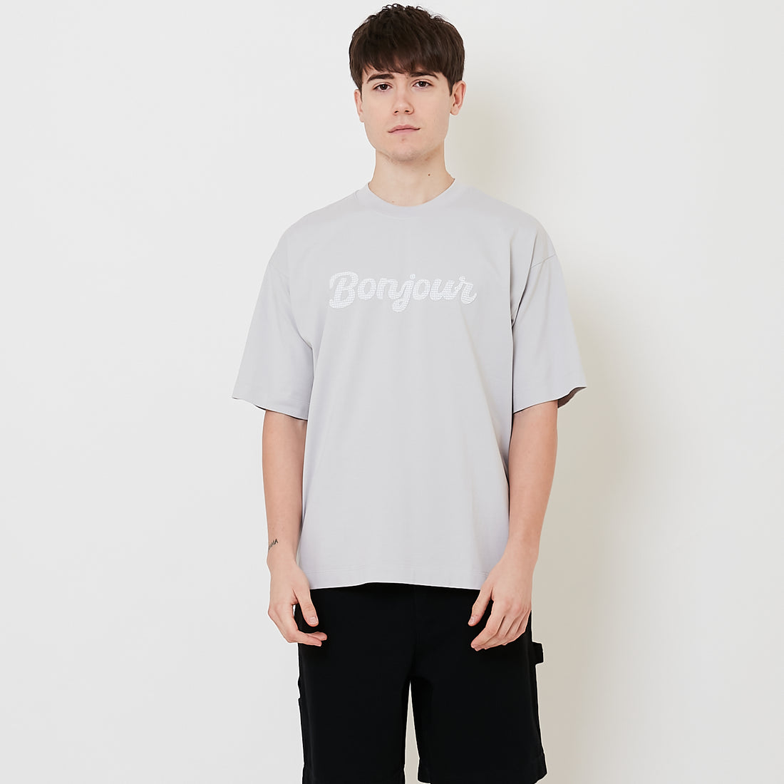 Men Embroidery Oversized Tee - Light Grey - SM2509155B