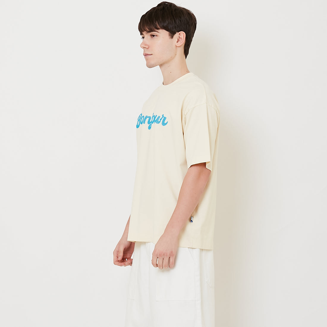 Men Embroidery Oversized Tee - Cream - SM2509155C