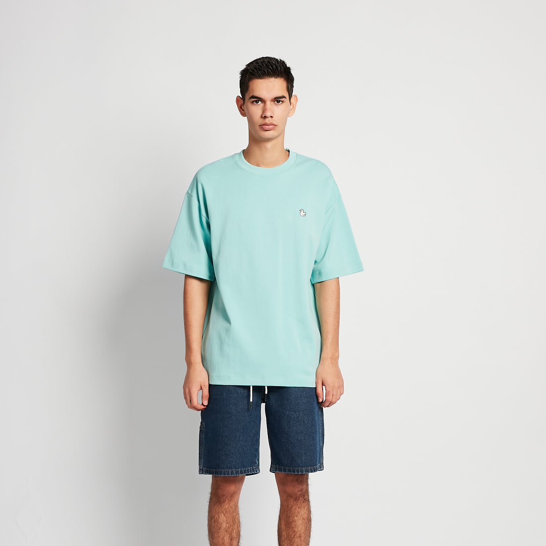 Men Embroidery Oversized Tee - Turquoise - SM2509157B