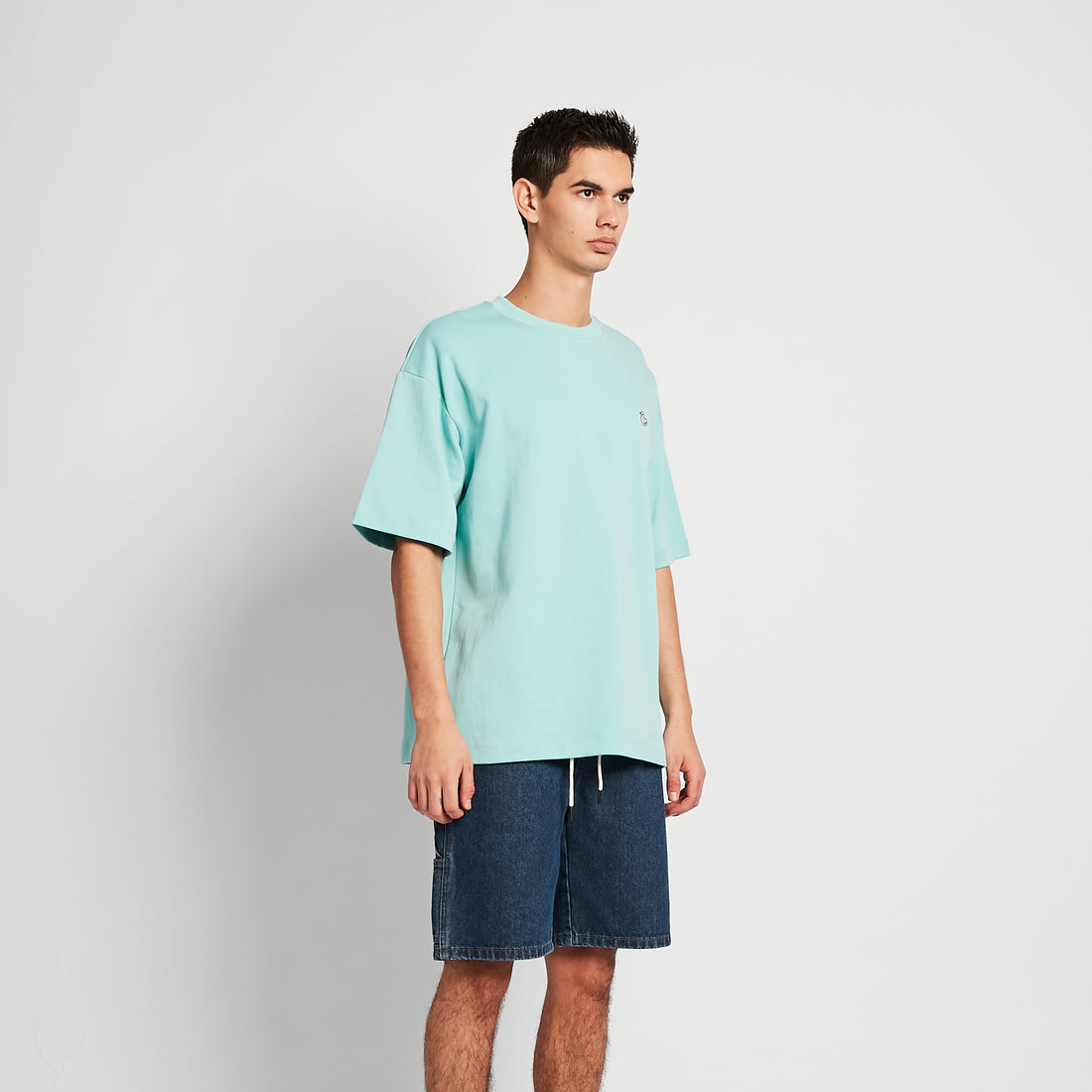 Men Embroidery Oversized Tee - Turquoise - SM2509157B