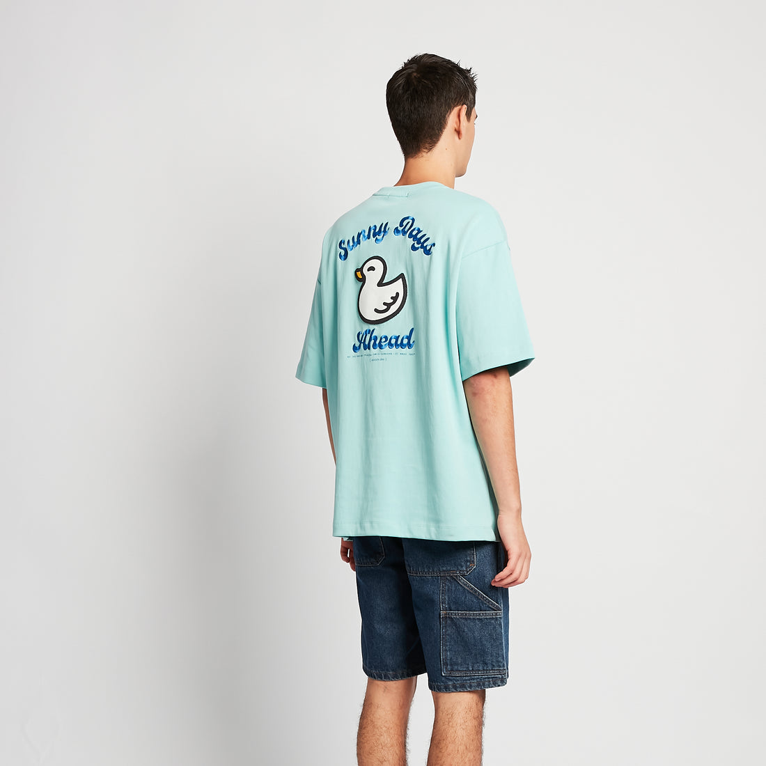 Men Embroidery Oversized Tee - Turquoise - SM2509157B