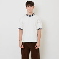Men Stripe Ribbing Oversized Tee - Off White - SM2510162A