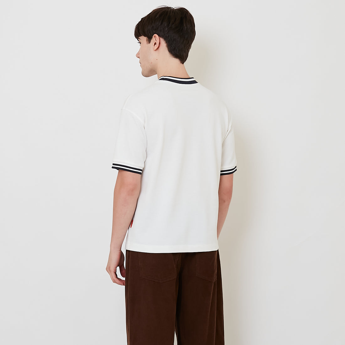 Men Stripe Ribbing Oversized Tee - Off White - SM2510162A