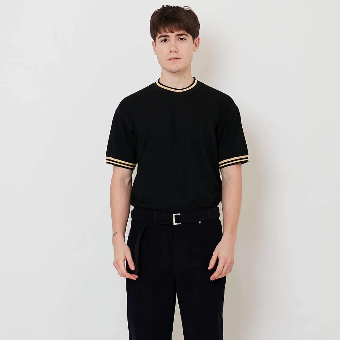 Men Stripe Ribbing Oversized Tee - Black - SM2510162B