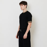 Men Stripe Ribbing Oversized Tee - Black - SM2510162B