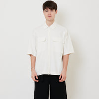 Men Oversized Cropped Denim Shirt - Off White - SM2510164A