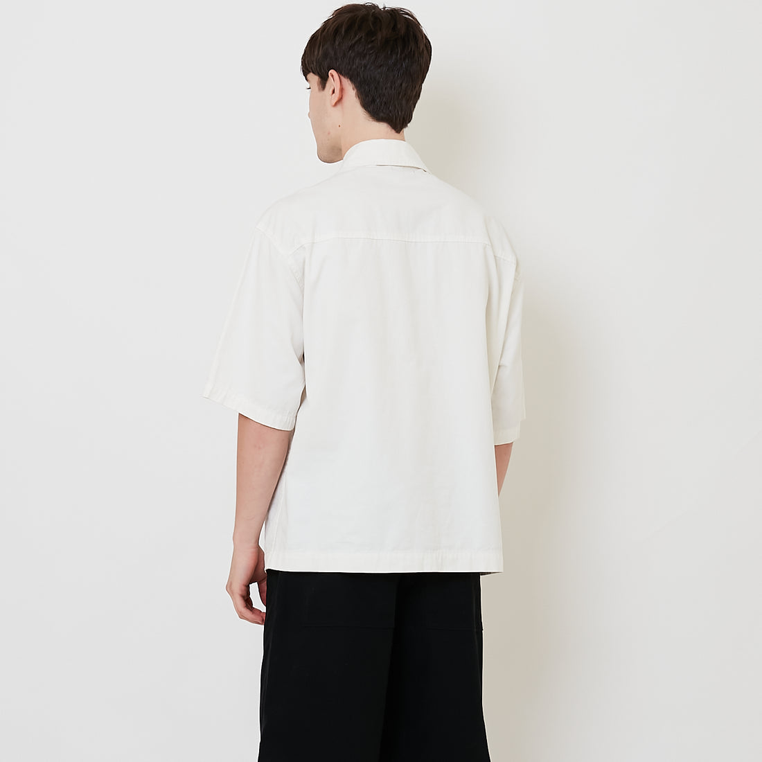 Men Oversized Cropped Denim Shirt - Off White - SM2510164A