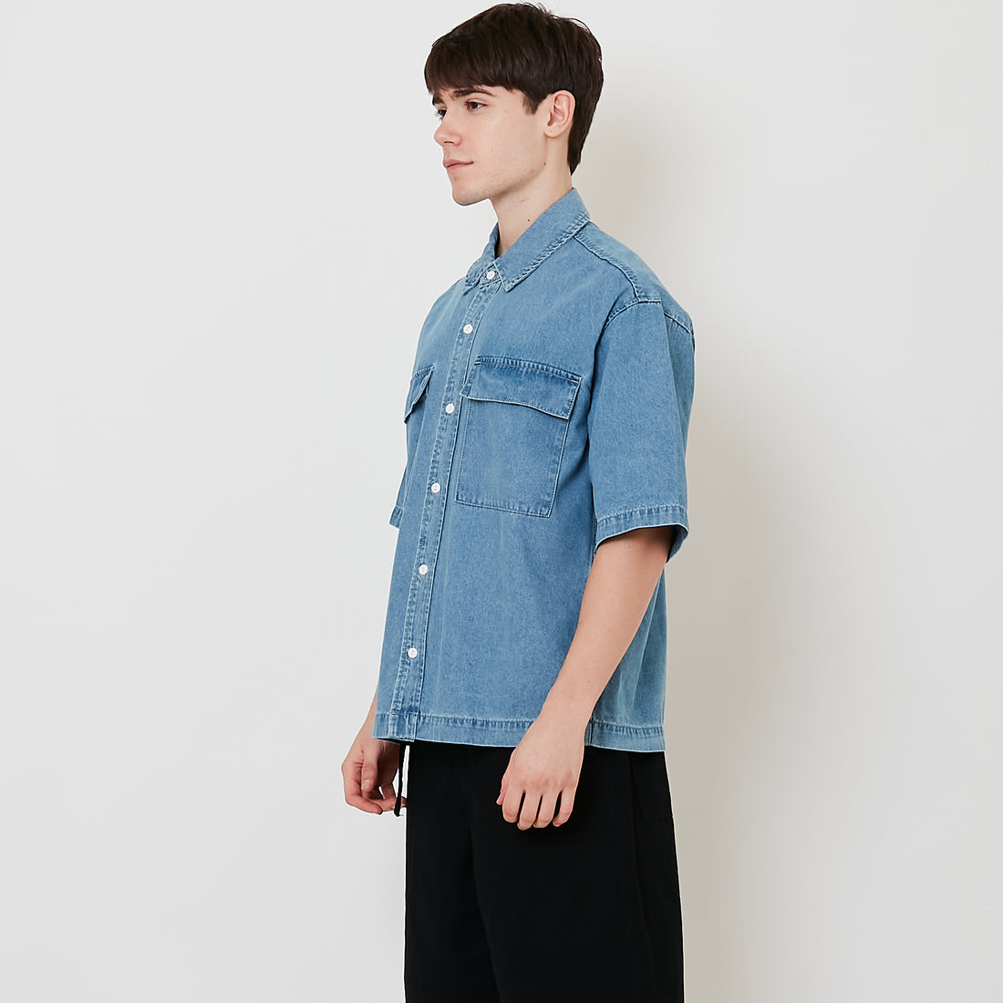 Men Oversized Cropped Denim Shirt - Light Blue - SM2510164B