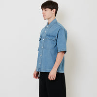 Men Oversized Cropped Denim Shirt - Light Blue - SM2510164B