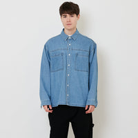 Men Oversized Denim Shirt - Light Blue - SM2510165A