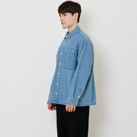 Men Oversized Denim Shirt - Light Blue - SM2510165A