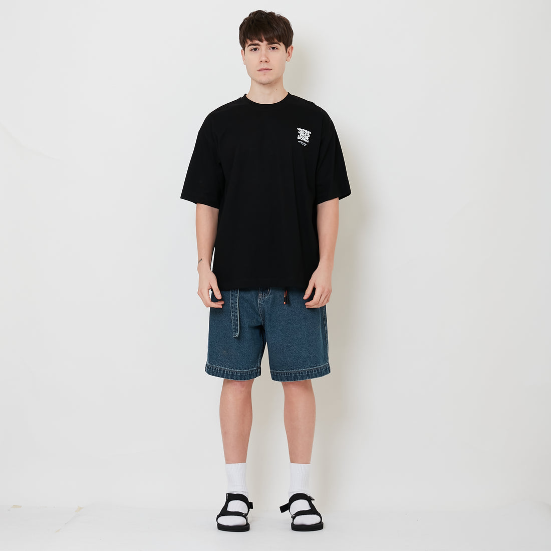 Men Wide Leg Jorts - Dark Blue - SM2510166C