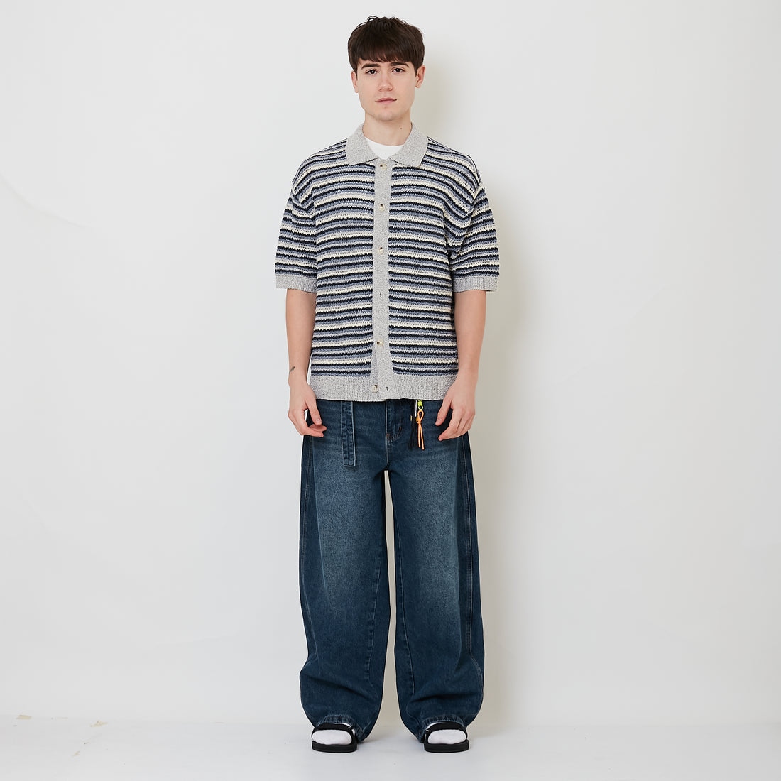 Men Barrel Leg Long Jeans - Dark Blue - SM2510167C