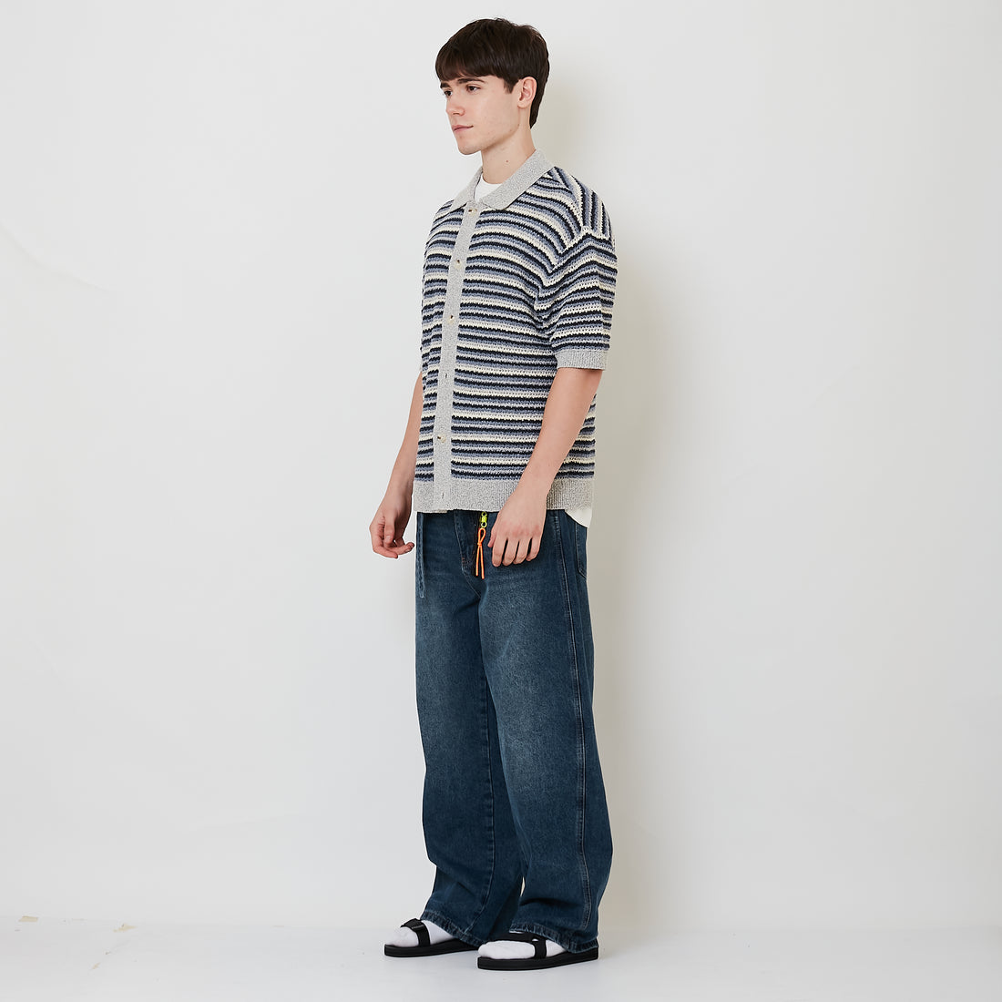 Men Barrel Leg Long Jeans - Dark Blue - SM2510167C