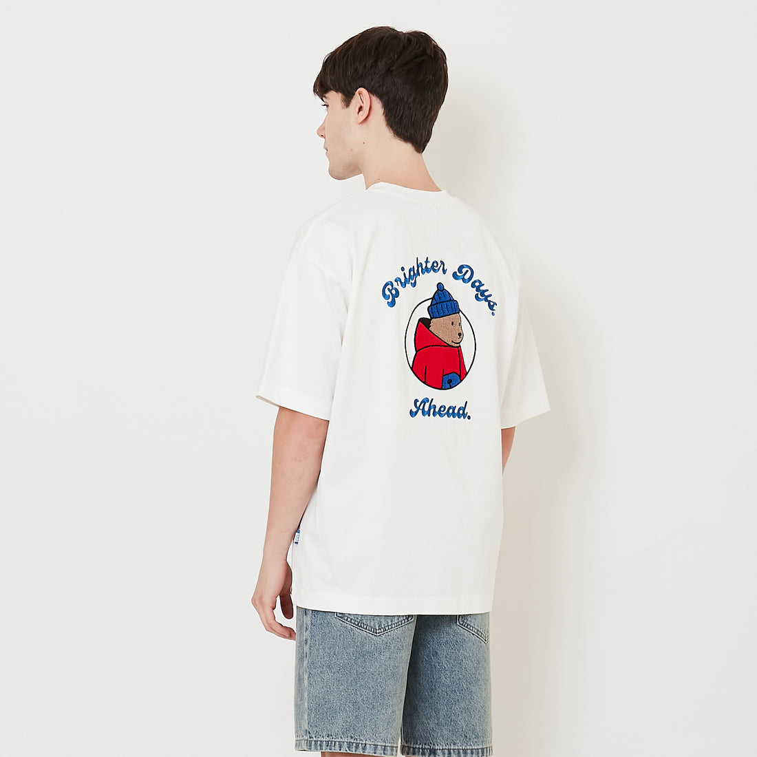 Men Embroidery Oversized Tee - Off White - SM2510171A