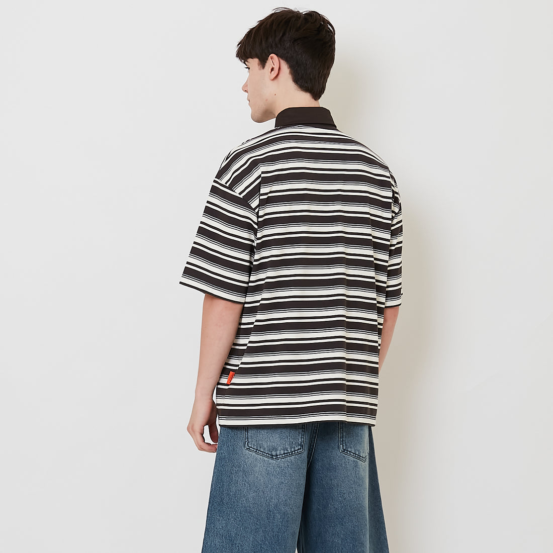 Men Oversized Stripe Polo Tee - Grey - SM2511177A