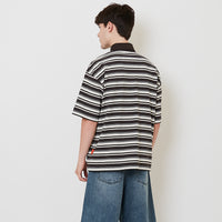 Men Oversized Stripe Polo Tee - Grey - SM2511177A