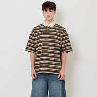 Men Oversized Stripe Polo Tee - Khaki - SM2511177B