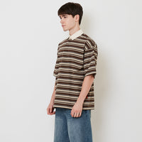 Men Oversized Stripe Polo Tee - Khaki - SM2511177B