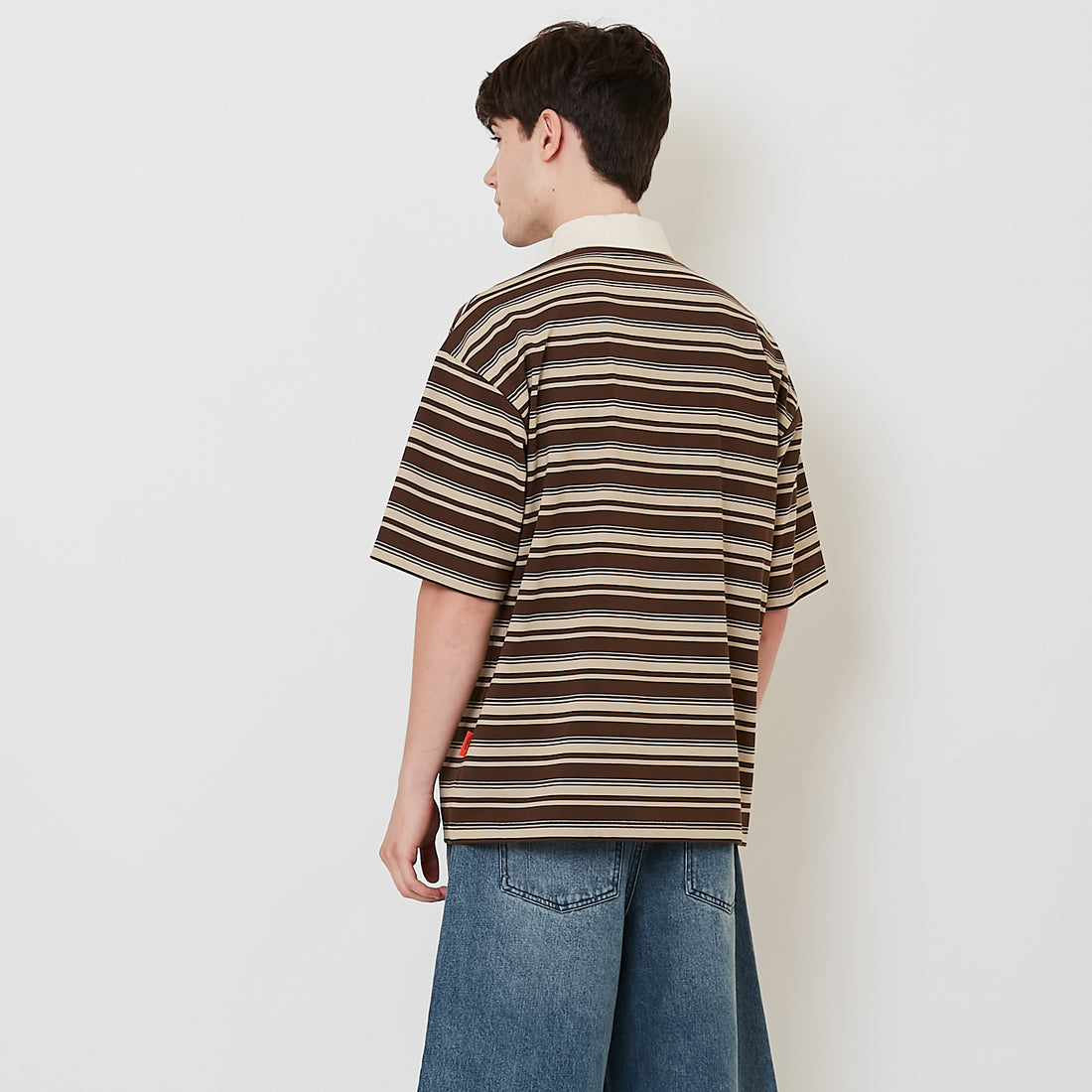 Men Oversized Stripe Polo Tee - Khaki - SM2511177B
