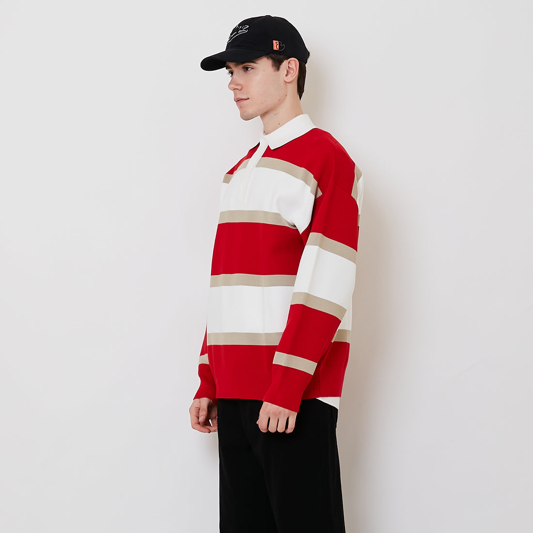 Men Oversized Stripe Sweater - Red - SM2511178A