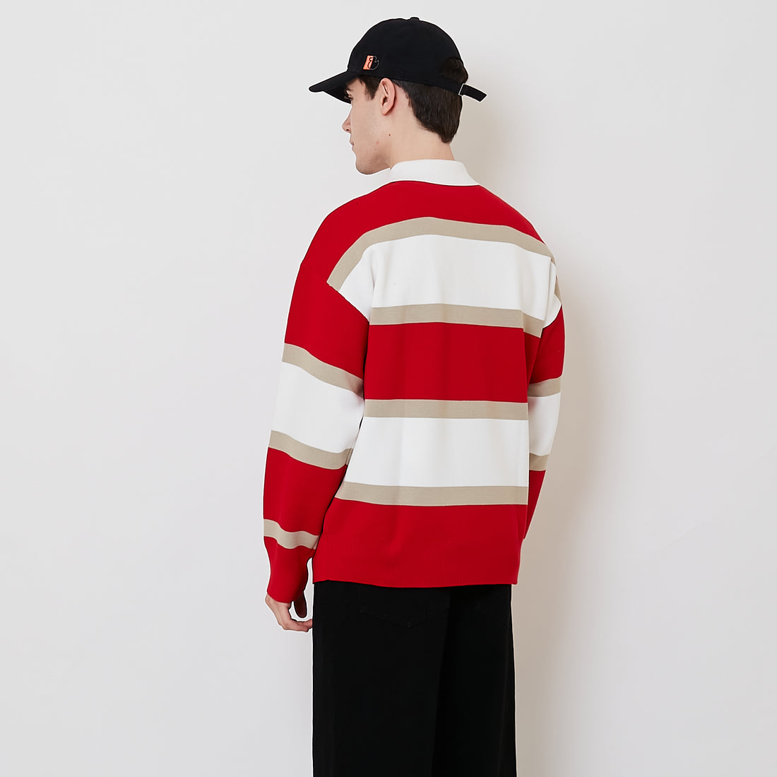 Men Oversized Stripe Sweater - Red - SM2511178A