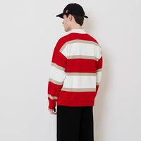 Men Oversized Stripe Sweater - Red - SM2511178A