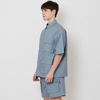 Men Oversized Ribstop Shirt - Dusty Blue - SM2511179A
