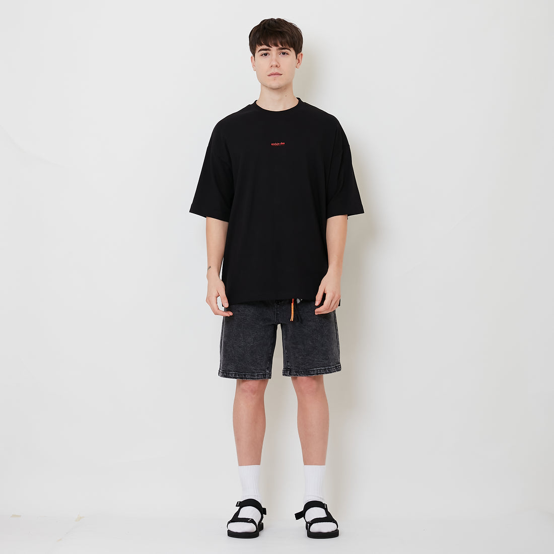 Men Slim Fit Denim Shorts - Black - SM2511183D